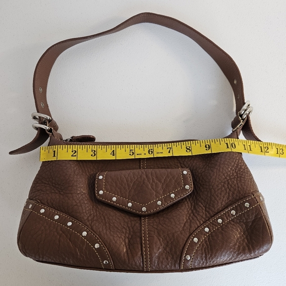Fossil Shoulder Bag Brown Pebble Leather Studded Accents Y2k Vintage - Picture 10 of 16